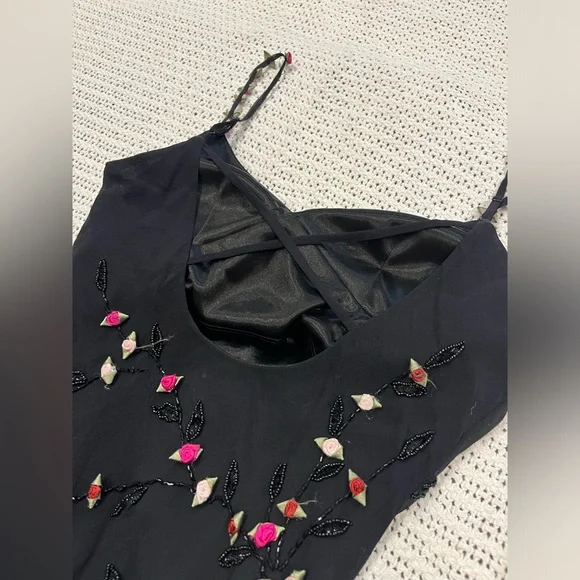 Vintage 90’s Y2K 100% Silk Dress Rose Vintage Beaded Dress Silk Slip Dress Fairy - Picture 13 of 17